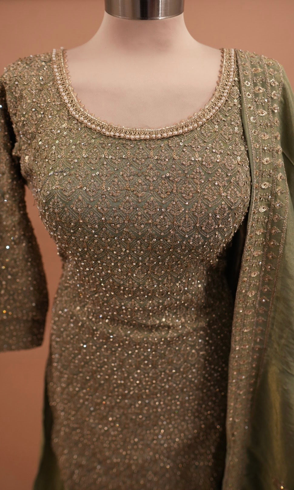 Heavy Stone Work Embroiderey Shimmer Fabric Green Color Palazzo Suit With Dupatta