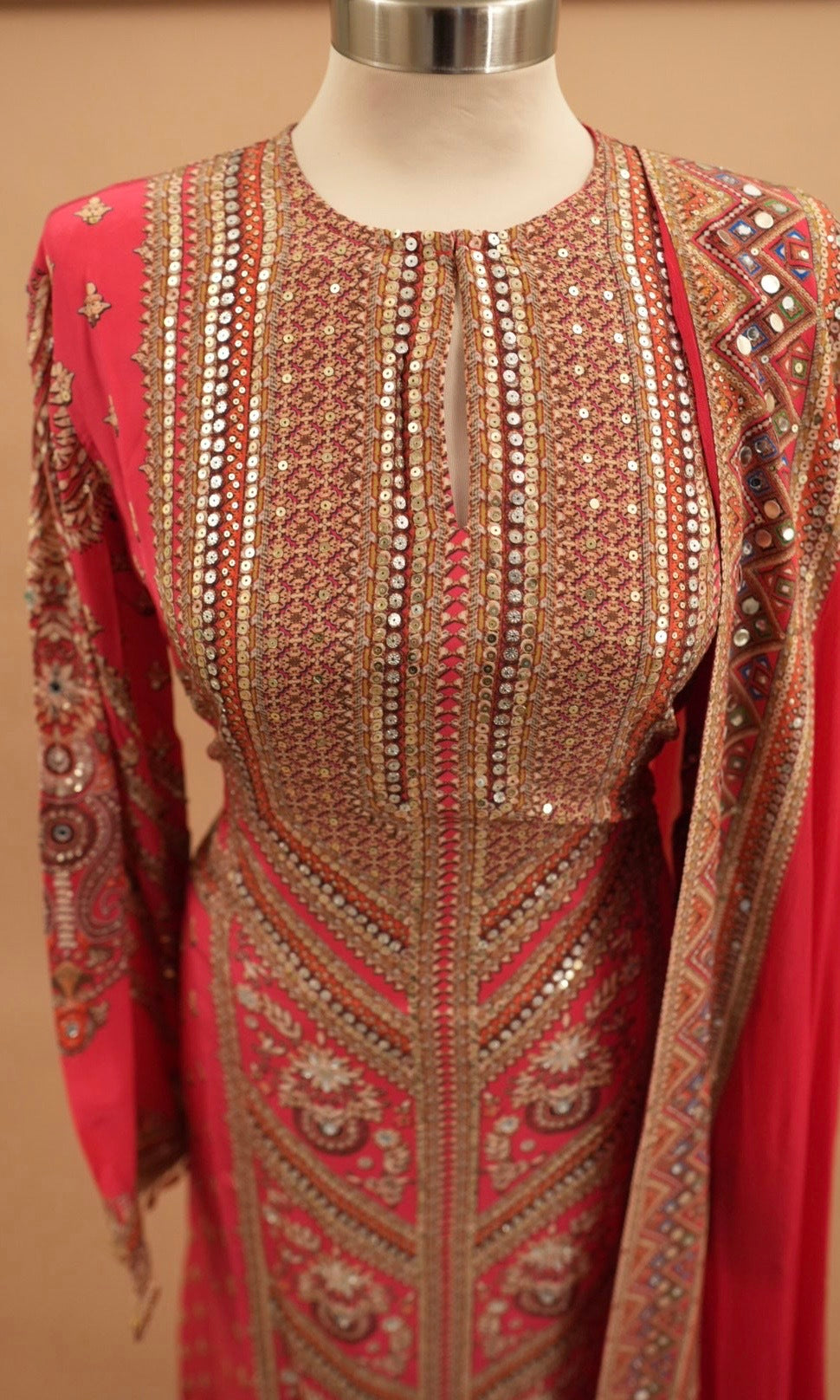 Magenta Color A Line Anarkali Palazzo Suit On Dasheen Fabric With Dupatta