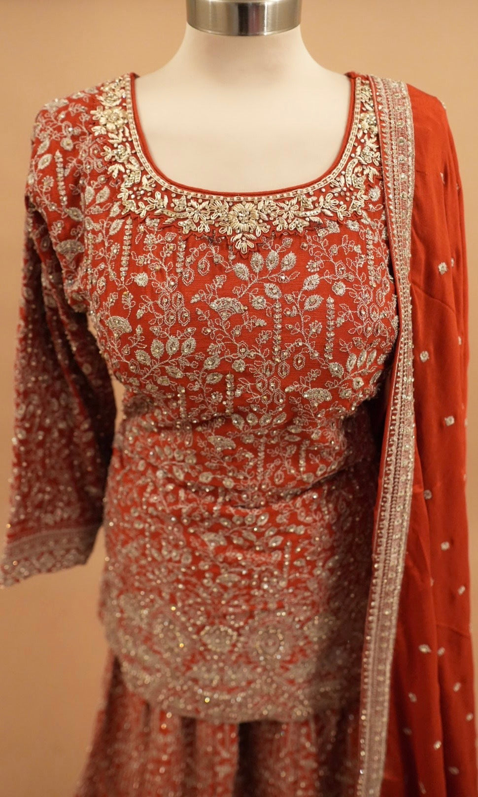 Heavy Stone Work Embroiderey Party Wear Palazzo Suit Orange Color