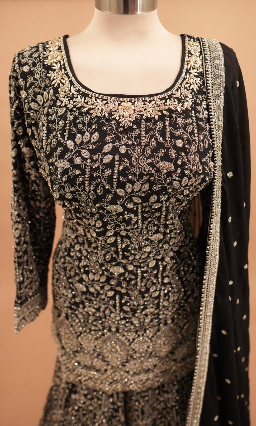 Heavy Stone Work Embroiderey Party Wear Palazzo Suit Black Color
