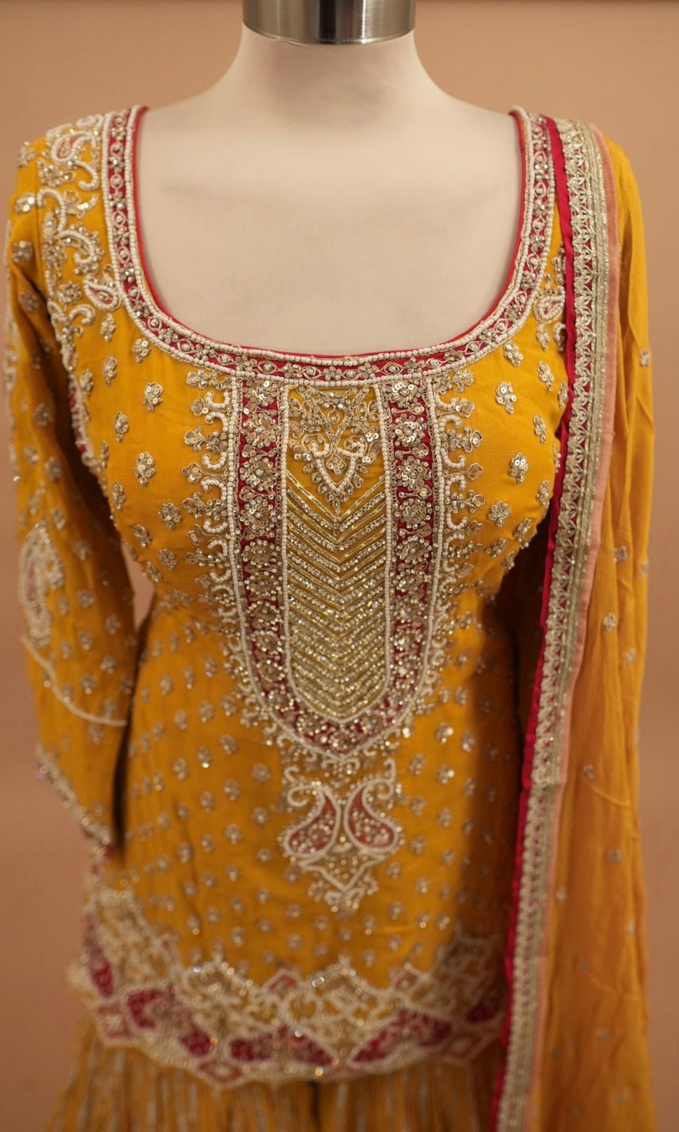 Hand Work Embroiderey Yellow Color Party Wear Sharara Suit