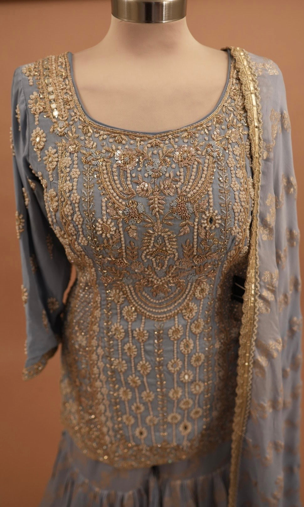 Hand Work Embroiderey Sky Blue Color Designer Sharara Suit