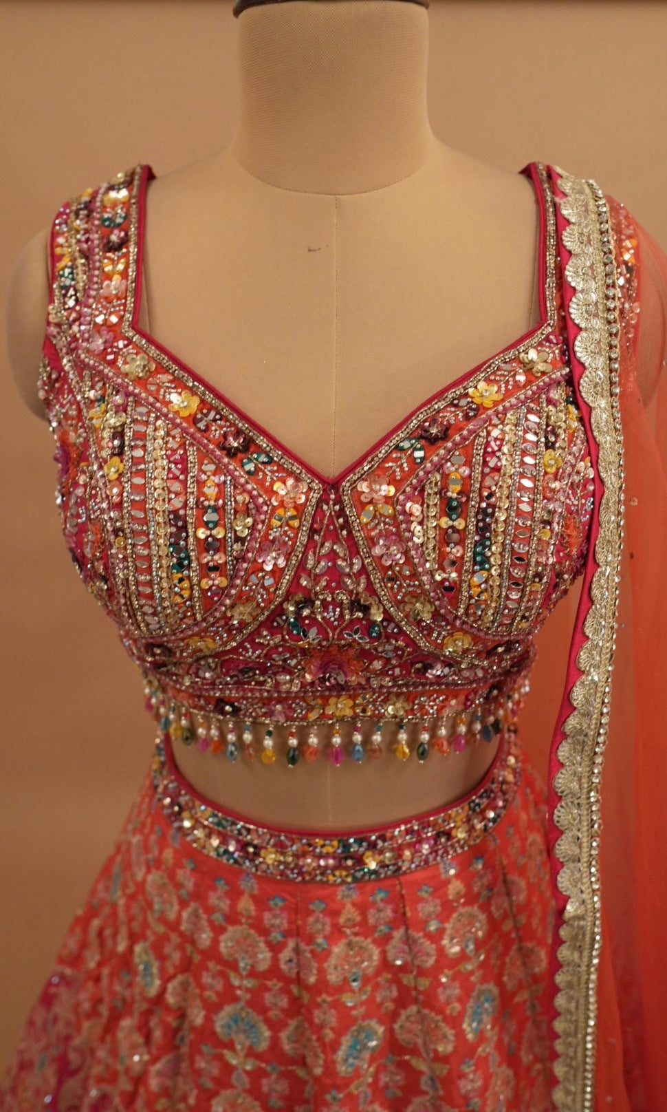 Orange Multicolor Party Wear Designer Lehenga Choli Set