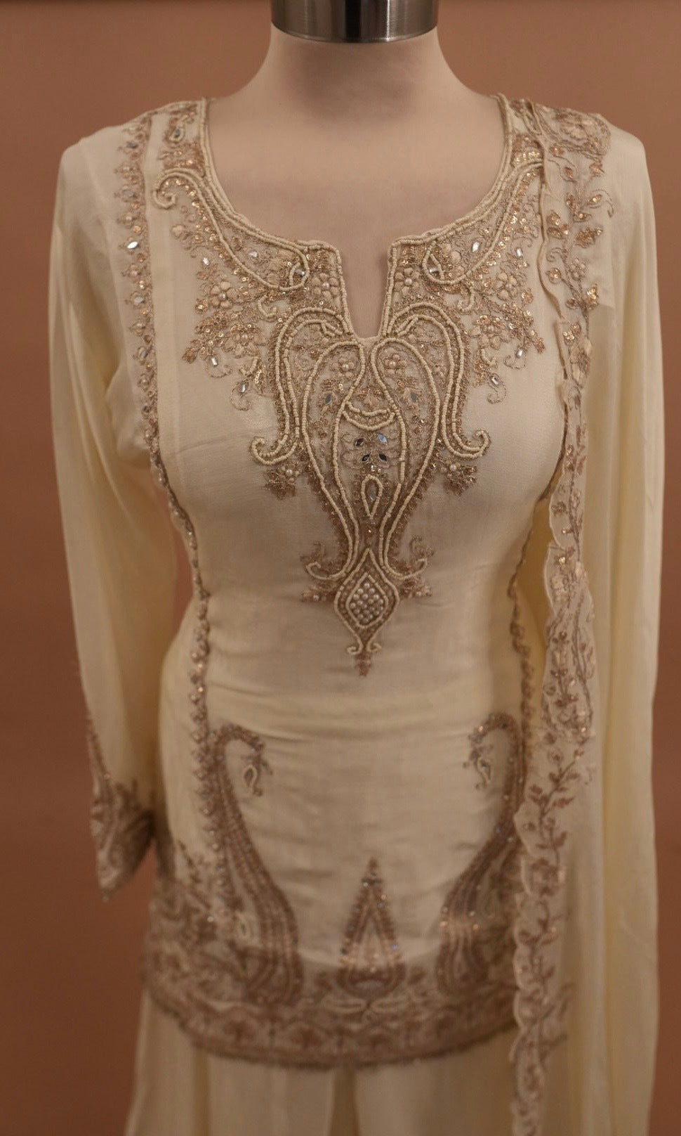 Hand Work Embroiderey Off White Color Party Wear Palazzo Suit