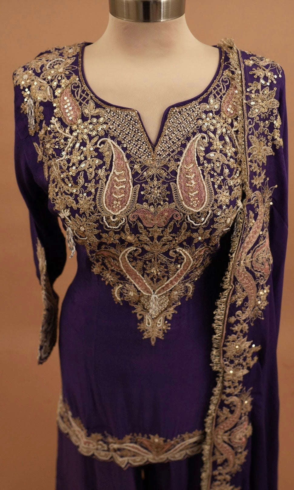 Hand Work Embroiderey Purple Color Party Wear Palazzo Suit