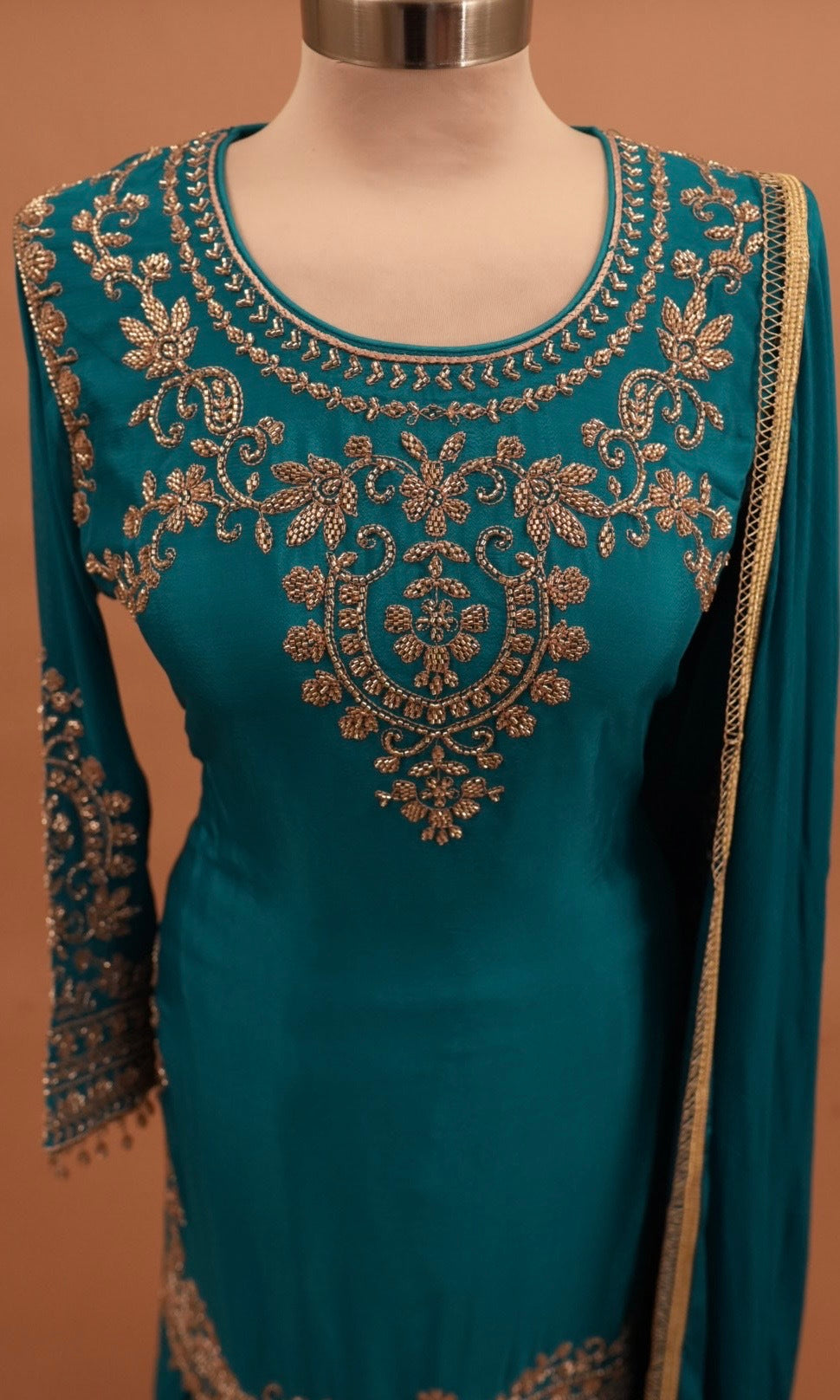 Dasheen Fabric Turquoise Blue Color Party Wear Palazzo Suit