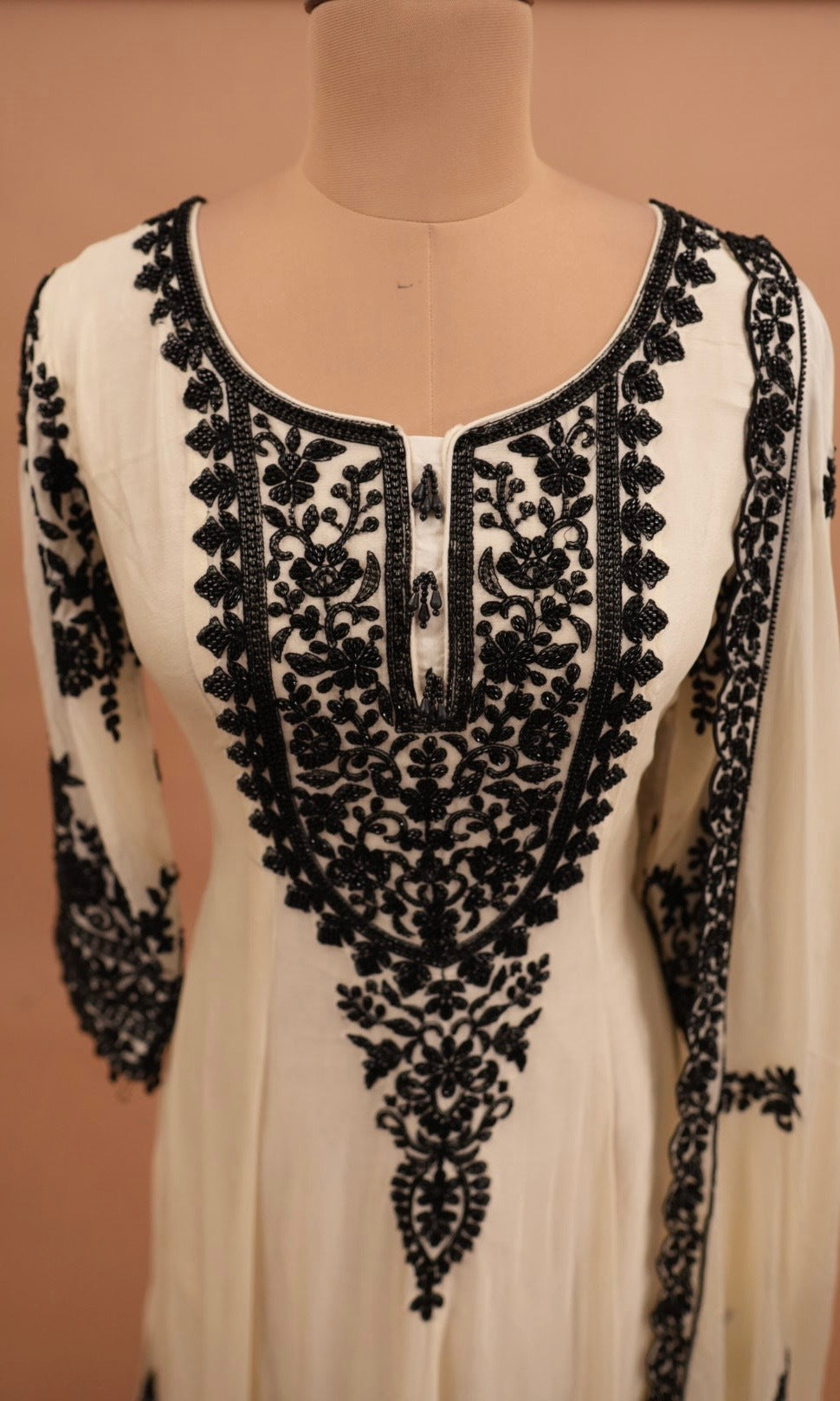 Beads Work Embroiderey Ivory White Color Heavy Anarkali Suit