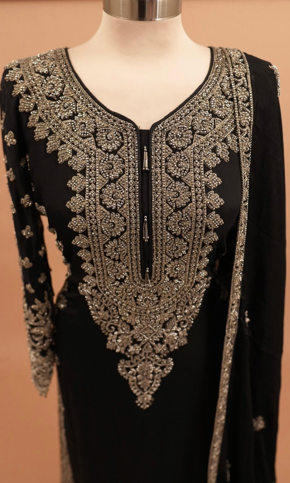 Black Color Long Kameez Party Wear Suit With Palazzo Pants
