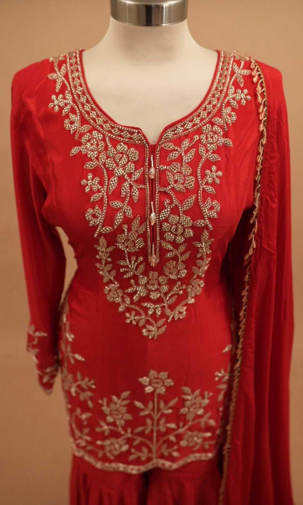 Reddish Maroon Color Party Wear Sharara Suit On Dasheen Fabric