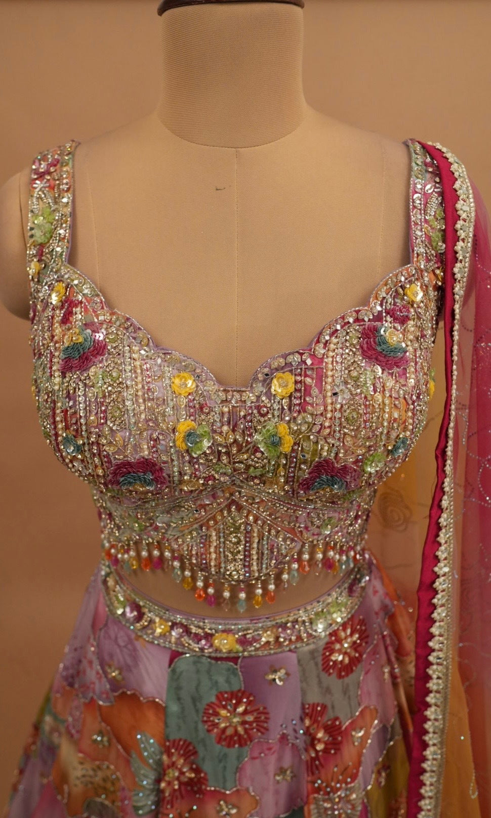 Lavender Multicolor Dasheen Fabric Party Wear Lehenga Choli Set