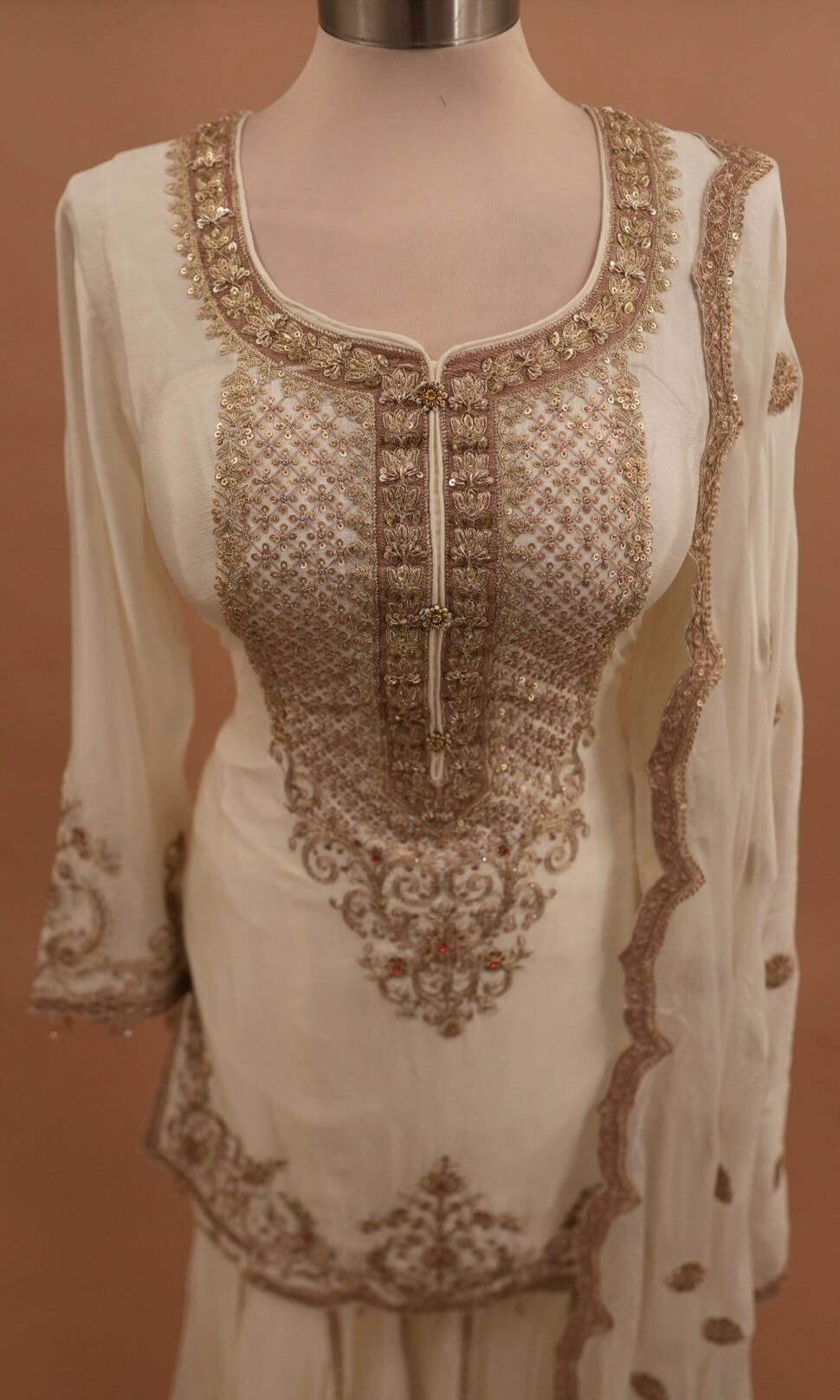 Off White Color Dasheen Fabric Party Wear Sharara Suit