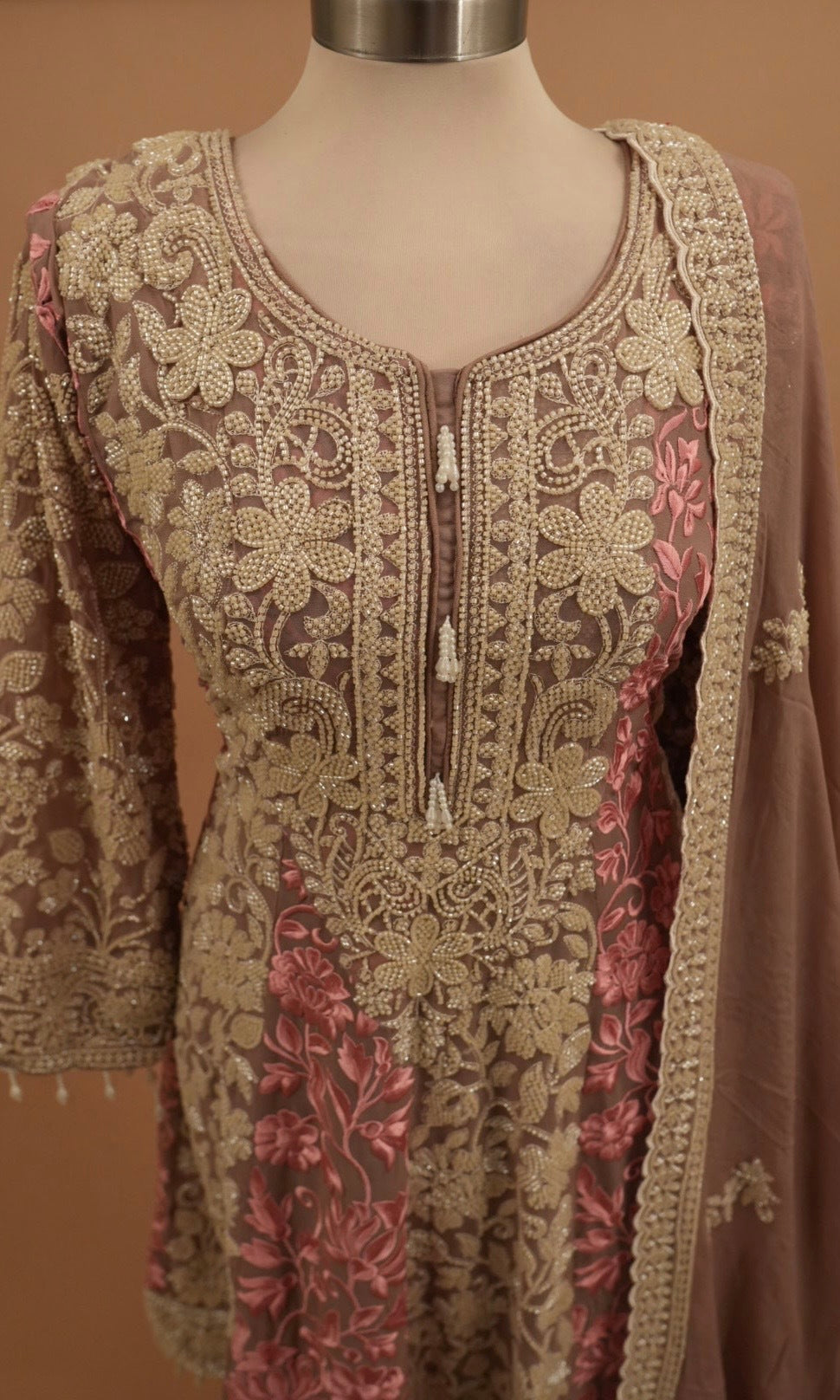 Heavy Beads Work Embroiderey Short Anarkali Palazzo Pant Suit