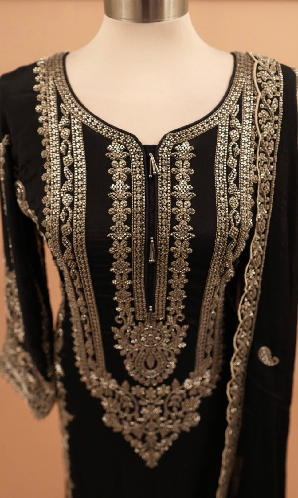 Black Color Long Kameez Party Wear Suit With Palazzo Pants