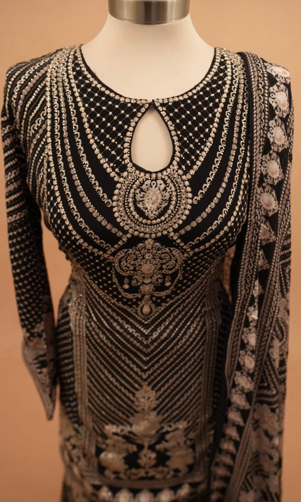 Swarovski Work Embroiderey On Dasheen Fabric Black Color Palazzo Suit