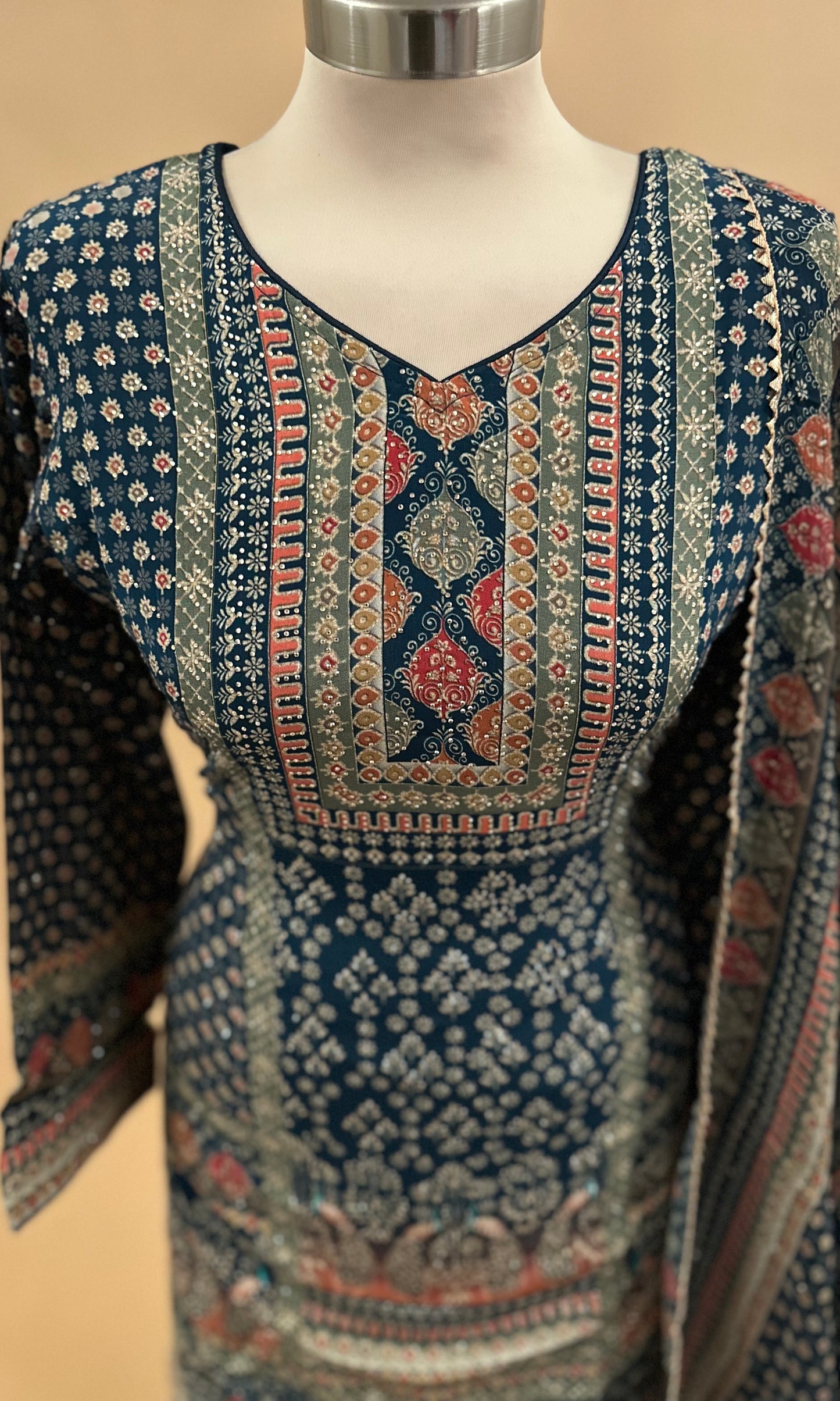 Embroidered Long Dress Party Suit