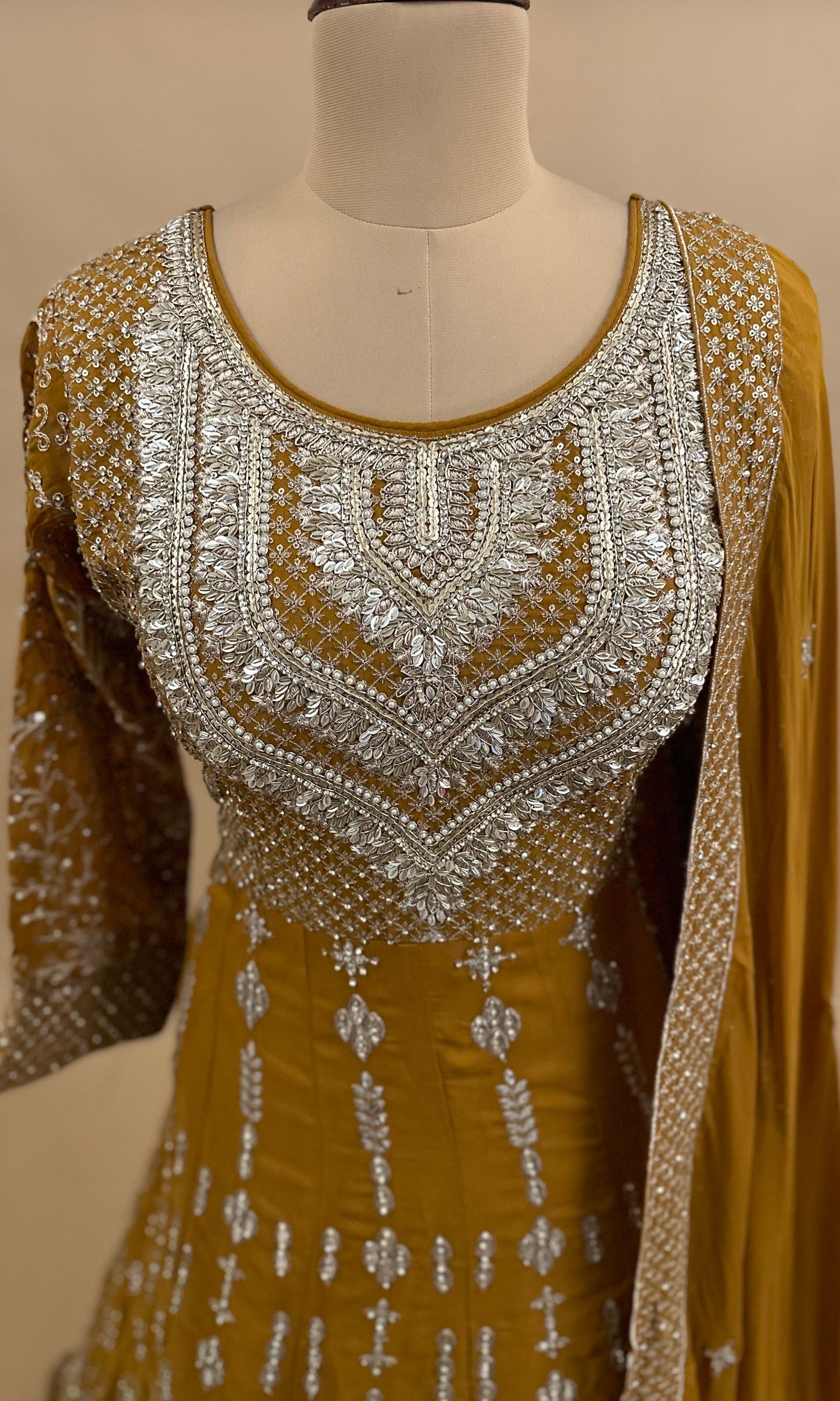 Gold Color Party Wear Palazzo Suit On Shimmer Silk Fabric