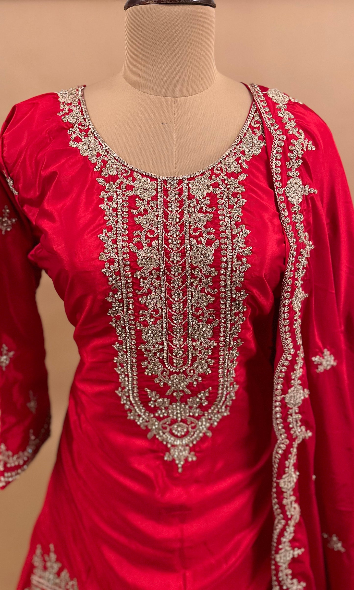 Pink Color Party Wear Palazzo Suit On Shimmer Silk Fabric