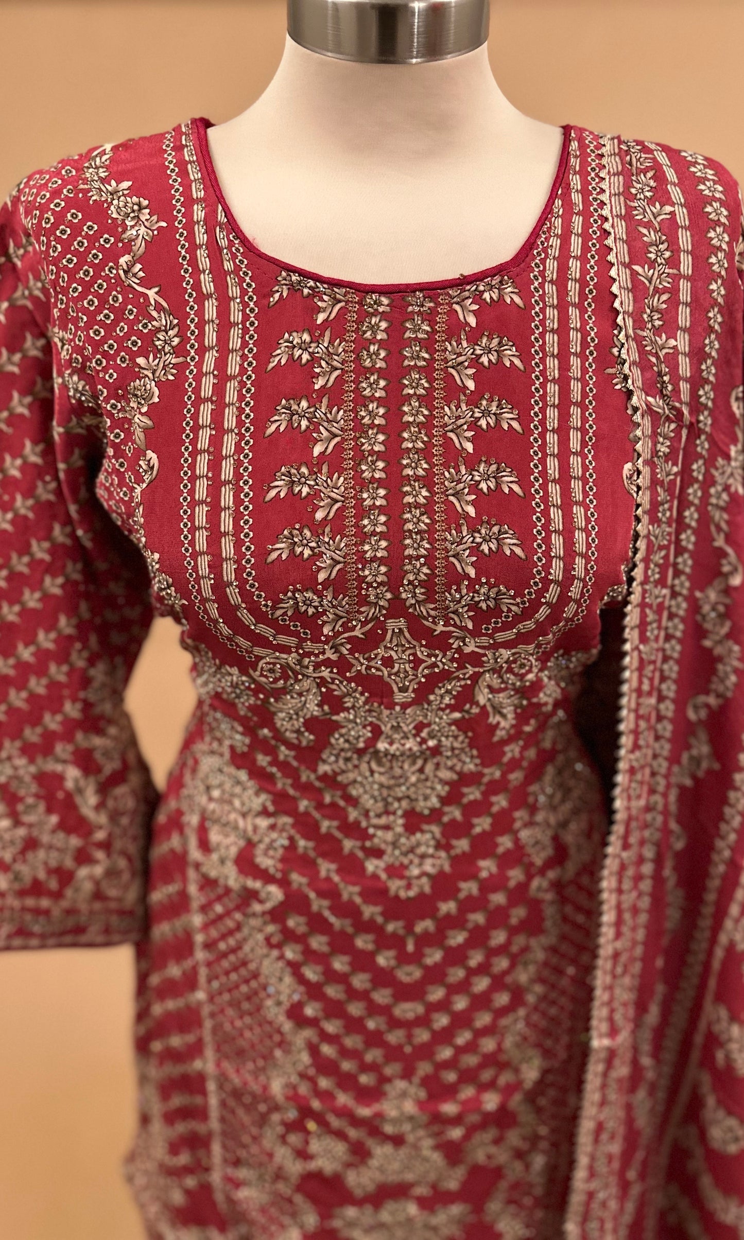 Swarovski Work Embroiderey Palazzo Suit Maroon Color With Dupatta