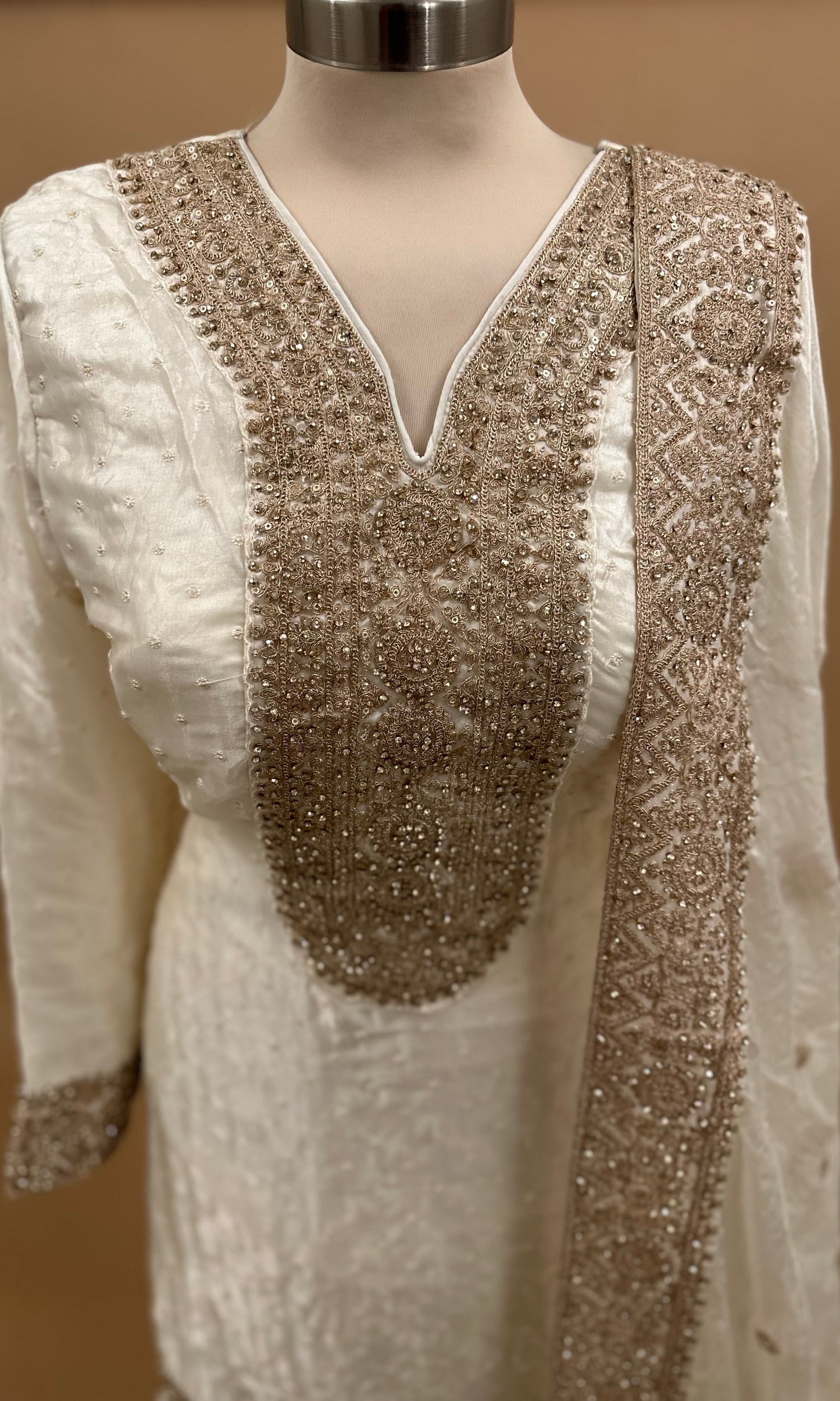 Stone Work Off White Color Embroiderey Party Wear Farshi Salwar Suit With Dupatta