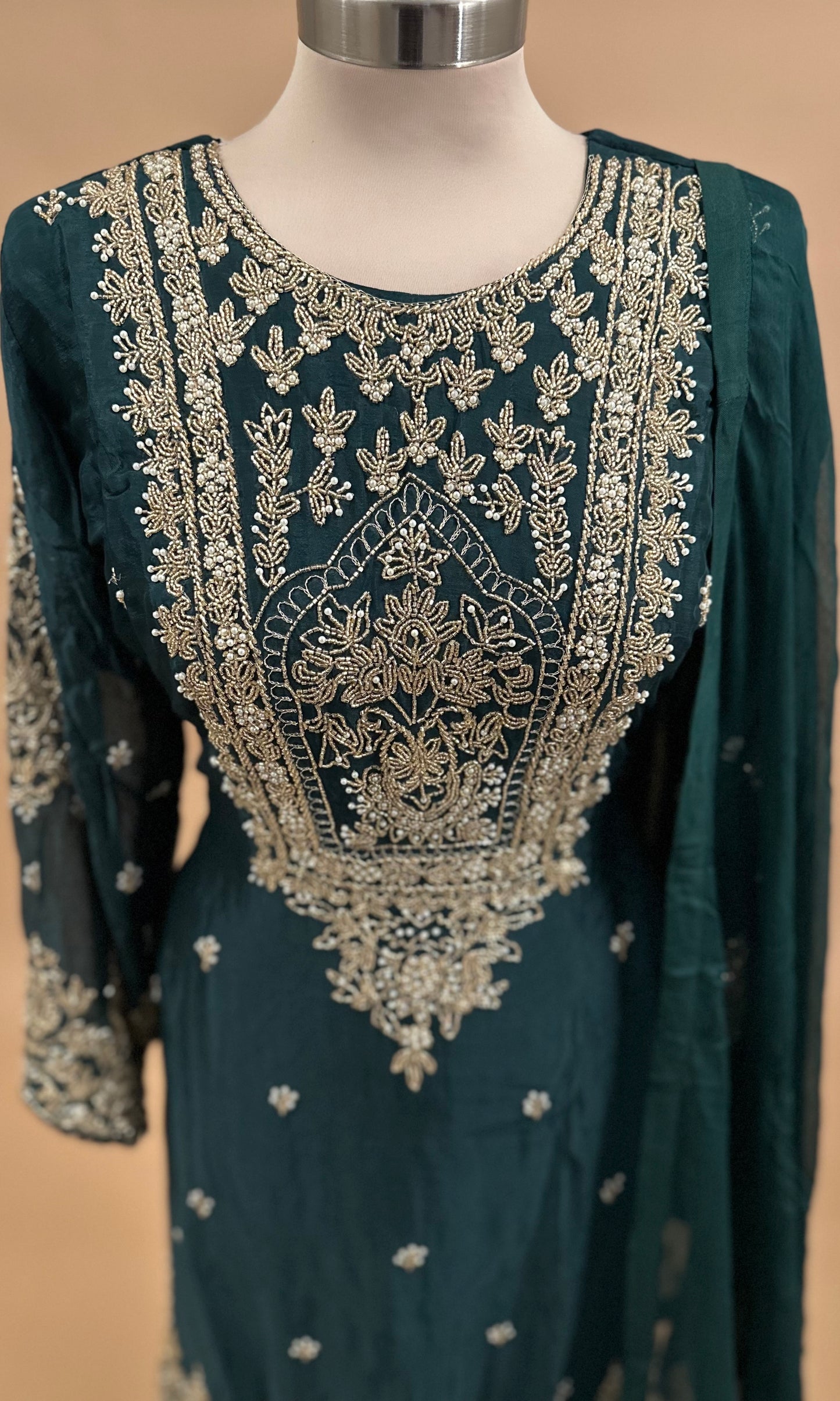 Teal Green Color Elegant Style Party Wear Sharara Suit With Dupatta