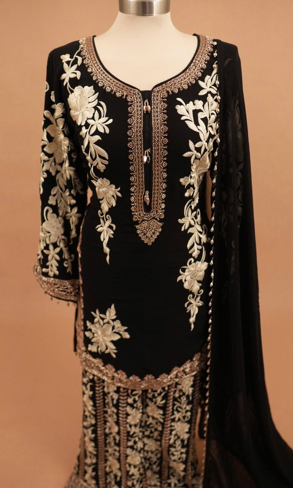 Beads Work Embroiderey Black Color Palazzo Pant Suit
