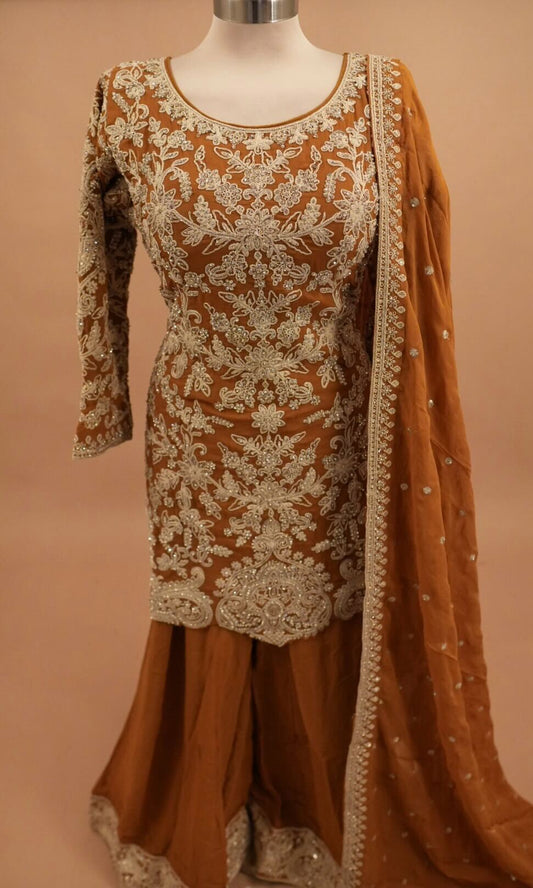 Georgette Fabric Heavy Palazzo Suit Dark Yellow Color With Dupatta