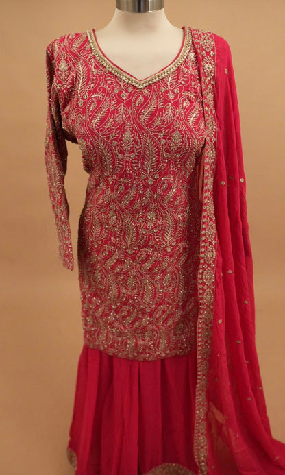 Magenta Color Stone And Sequin Work Embroiderey Palazzo Suit With Dupatta