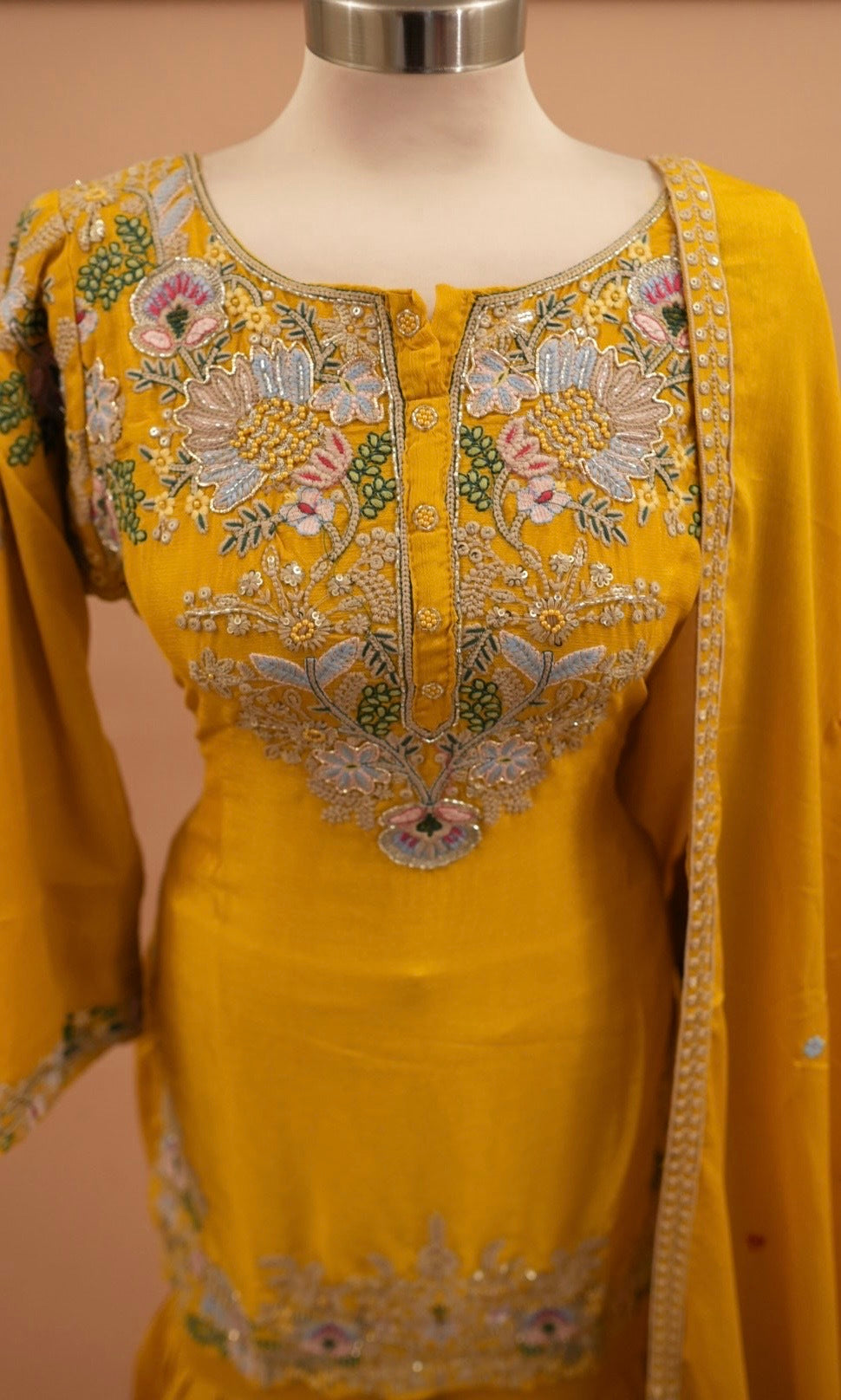 Yellow Color Chinon Fabric Party Wear Sharara Suit With Dupatta