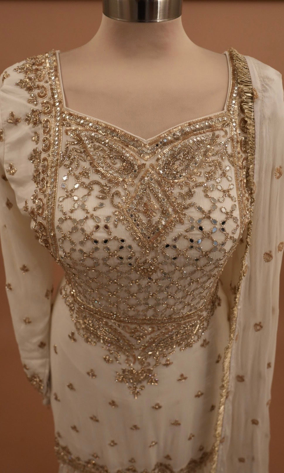White Color Silk Fabric Hand Work Embroiderey Farshi Salwar Suit With Dupatta