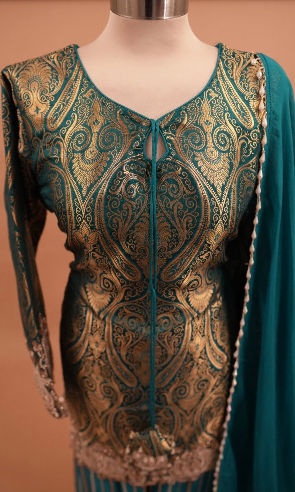 Elegant Style Teal Blue Color Party Wear Farshi Pant Suit With Dupatta