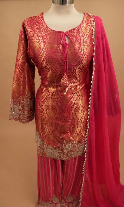 Elegant Style Party Wear Farshi Pant Suit Magenta Color With Dupatta