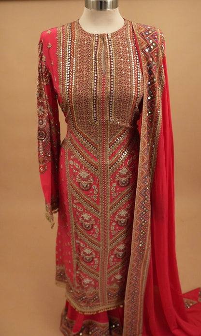 Magenta Color A Line Anarkali Palazzo Suit On Dasheen Fabric With Dupatta