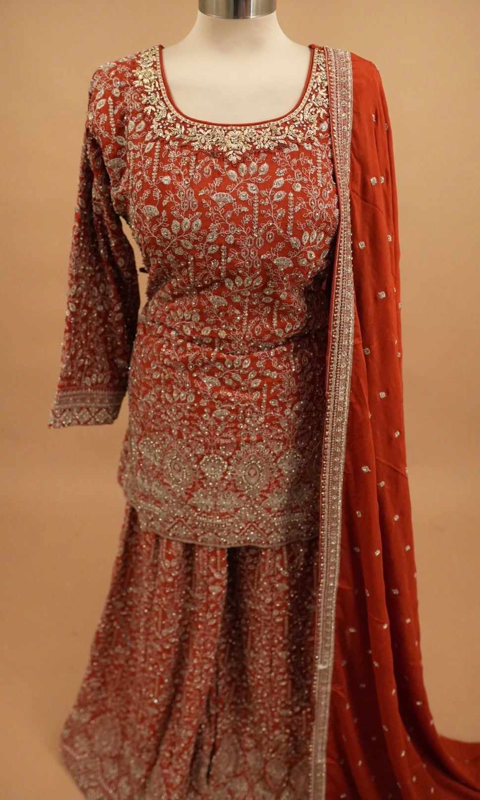 Heavy Stone Work Embroiderey Party Wear Palazzo Suit Orange Color