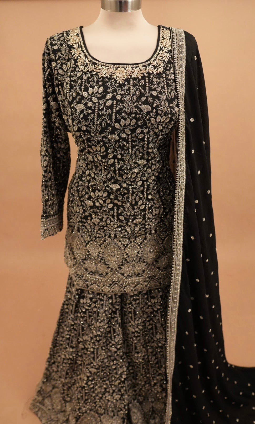 Heavy Stone Work Embroiderey Party Wear Palazzo Suit Black Color