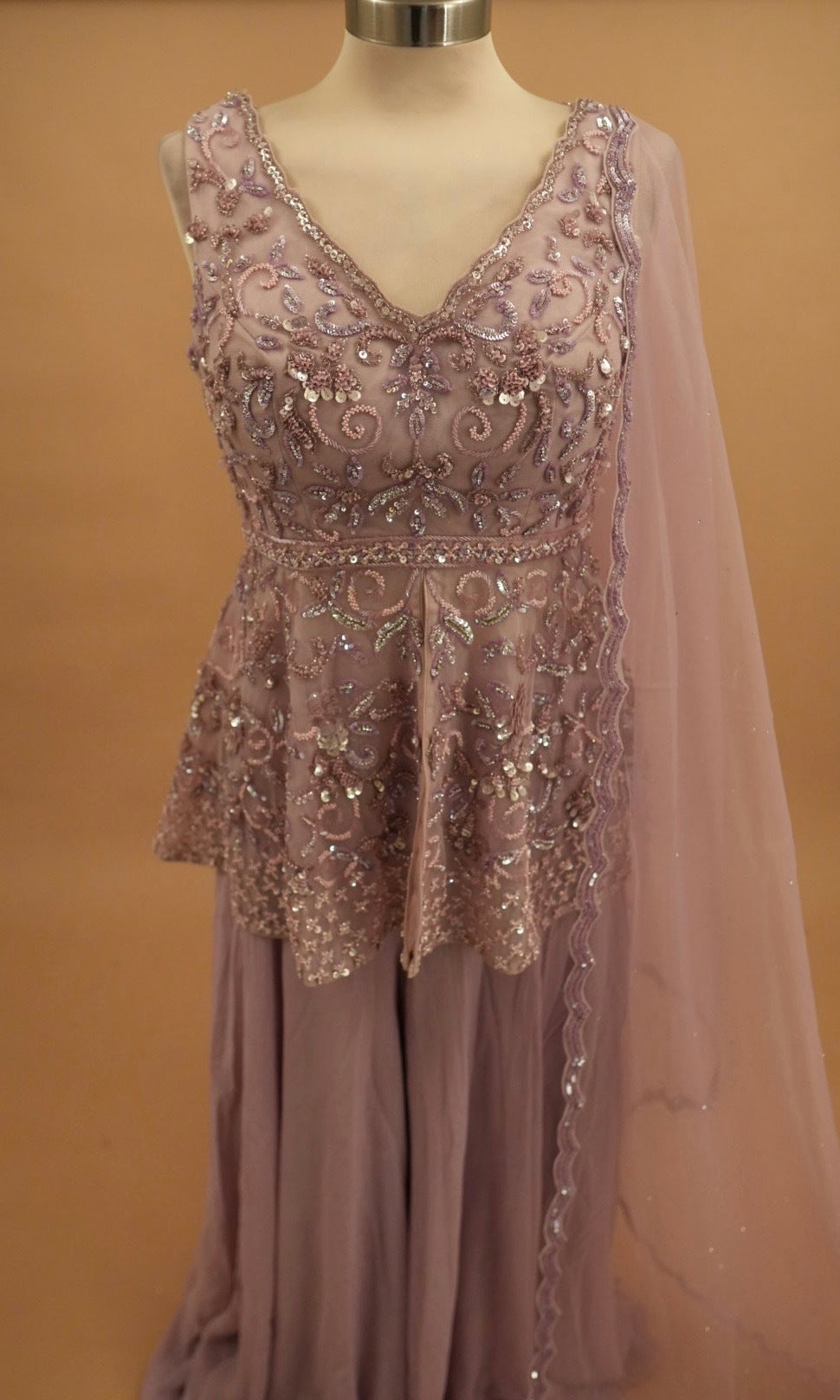 Rose Gold Color Hand Work Embroidery Elegant Style Designer Palazzo Suit
