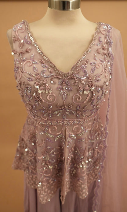 Rose Gold Color Hand Work Embroidery Elegant Style Designer Palazzo Suit