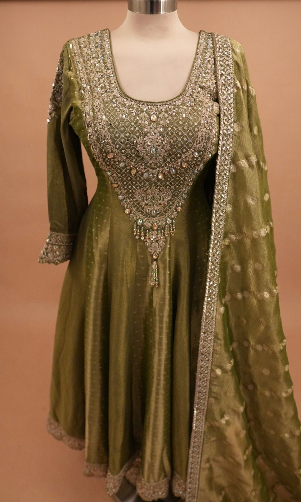 Green Color Shimmer Fabric Anarkali Palazzo Pant Suit