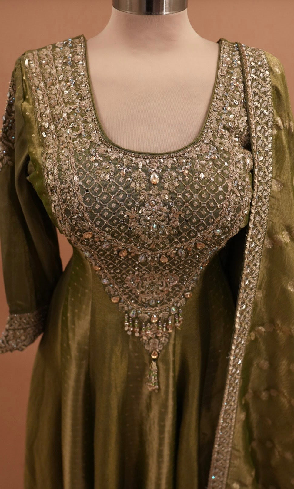 Green Color Shimmer Fabric Anarkali Palazzo Pant Suit
