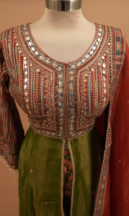 Indo Western Dasheen Fabric Multicolor Party Wear Palazzo Suit