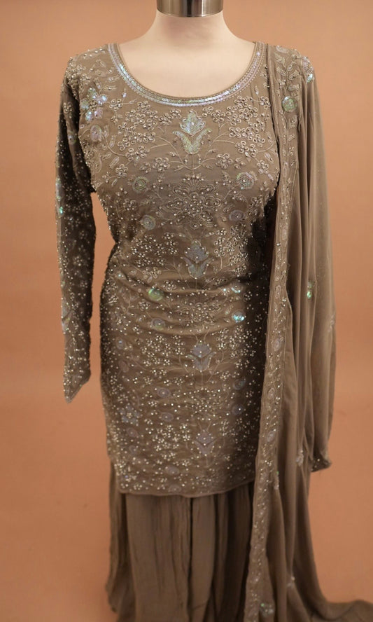 Georgette Fabric Olive Green Color Party Wear Palazzo Suit