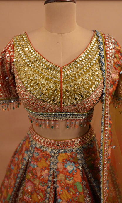 Multicolor Dasheen Fabric Designer Party Wear Lehenga Choli Set