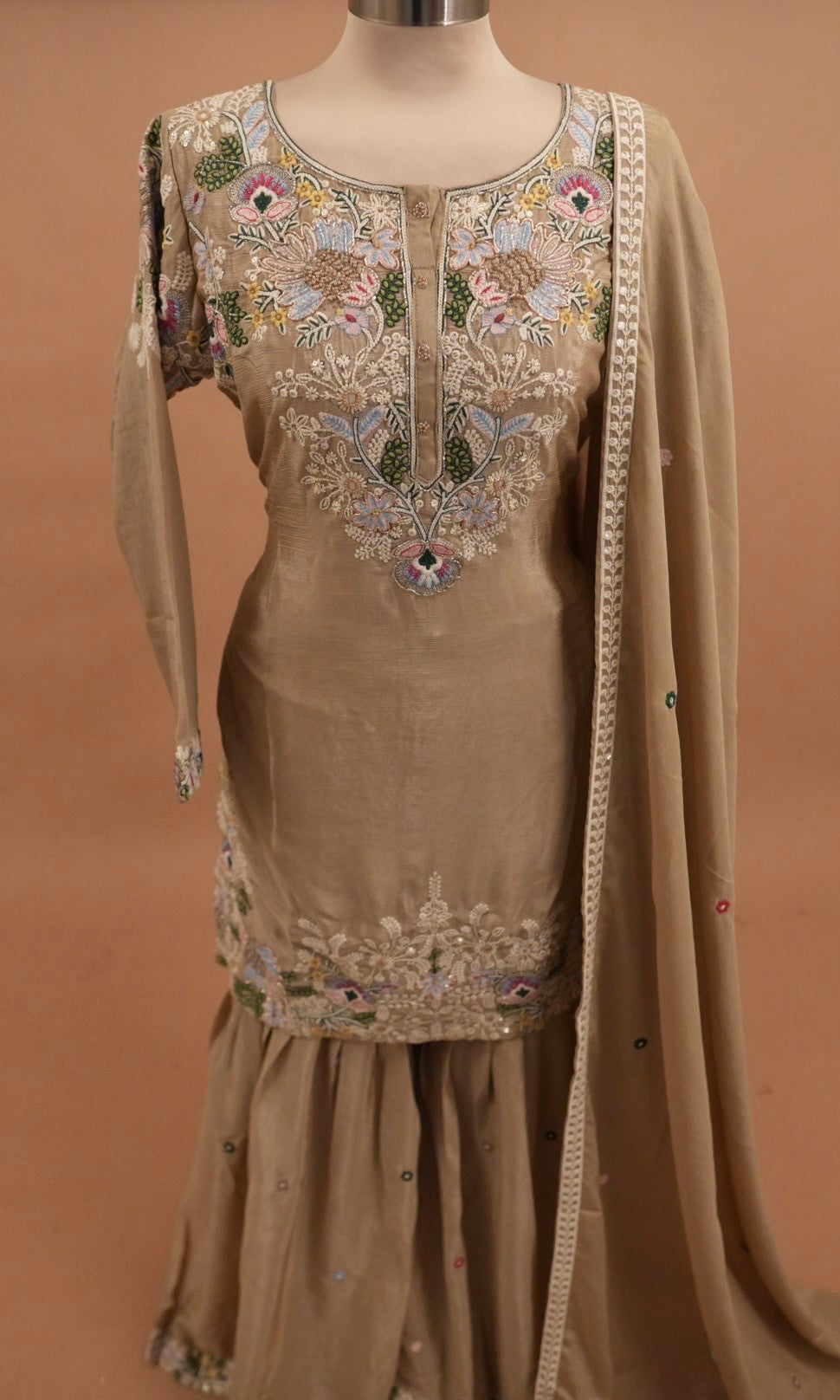 Chinon Fabric Elegant Style Party Wear Sharara Suit