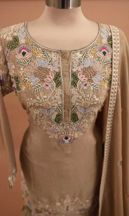Chinon Fabric Elegant Style Party Wear Sharara Suit