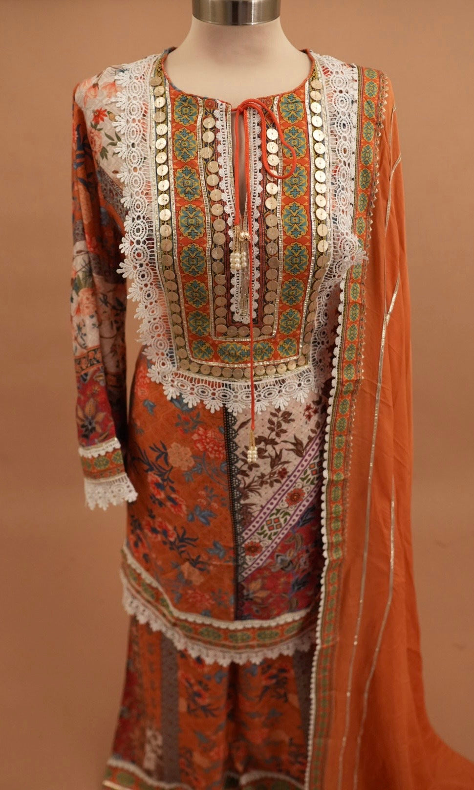 Light Weight Elegant Style Orange Multicolor Palazzo Pant Suit