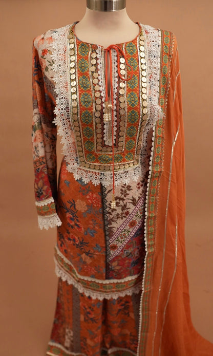 Light Weight Elegant Style Orange Multicolor Palazzo Pant Suit