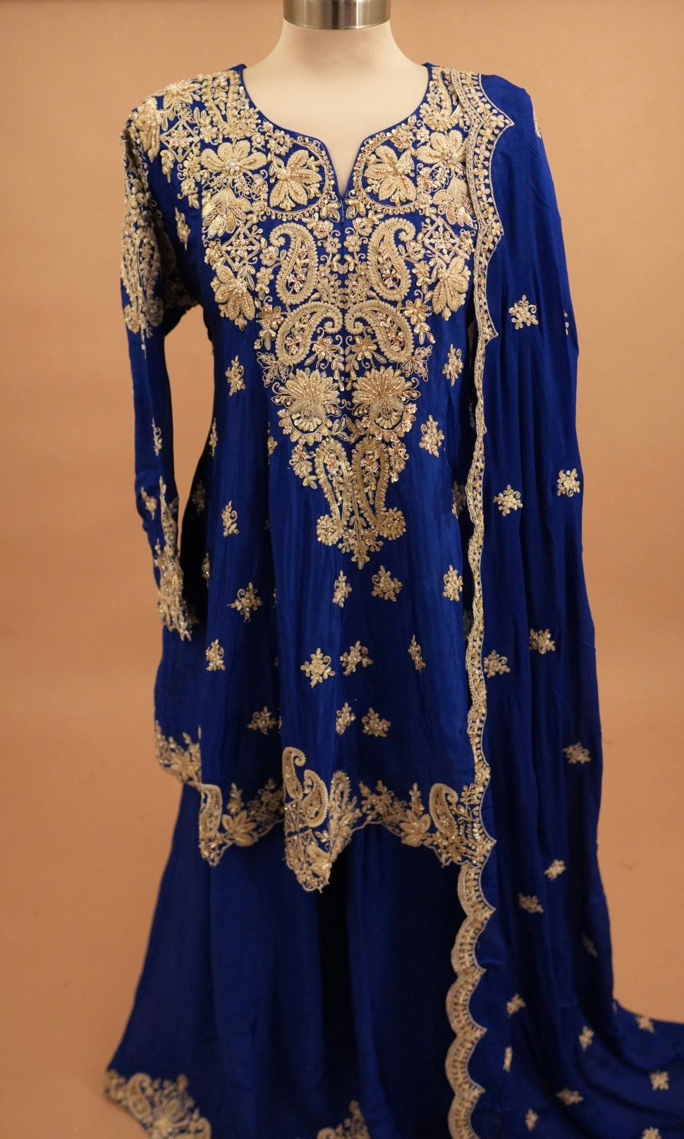 Dasheen Fabric Royal Blue Color Frock Style Palazzo Suit