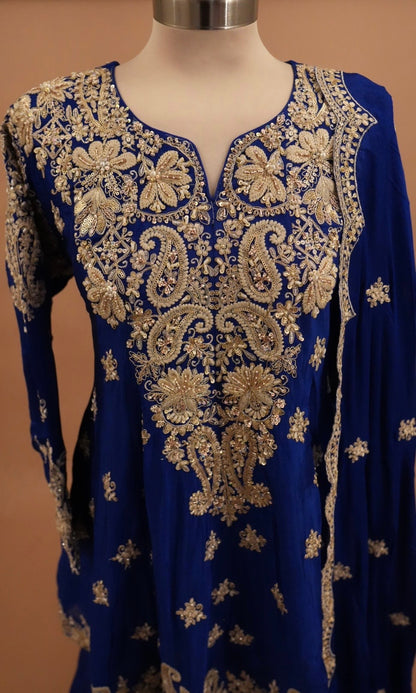 Dasheen Fabric Royal Blue Color Frock Style Palazzo Suit