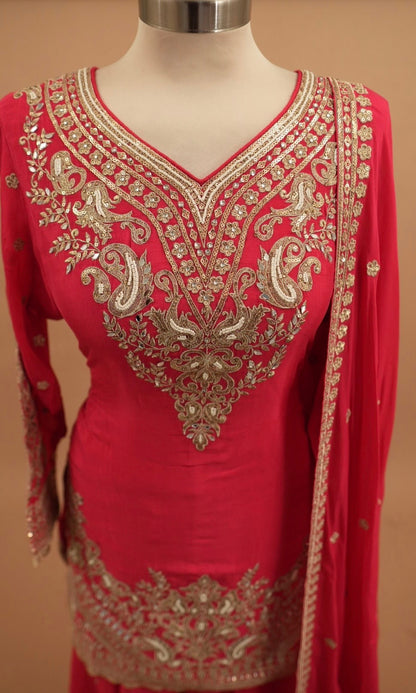 Pure Silk Fabric Magenta Color Party Wear Palazzo Suit