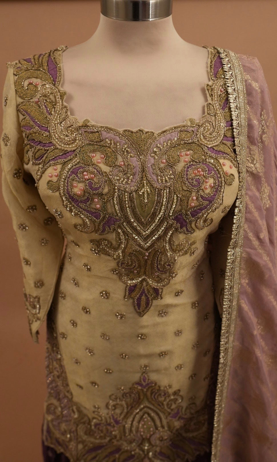 Hand Work Embroiderey Contrast Color Designer Sharara Suit