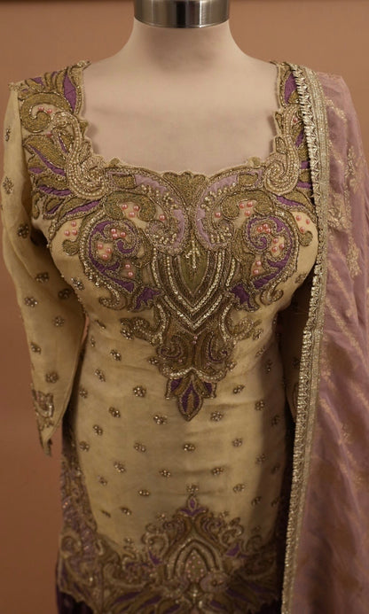 Hand Work Embroiderey Contrast Color Designer Sharara Suit